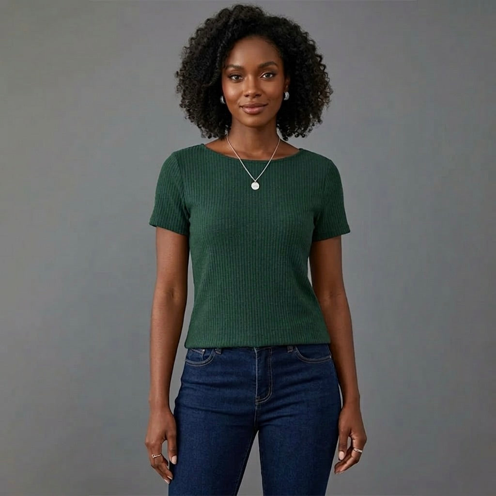 Naya | Ribbed Short Sleeve Top