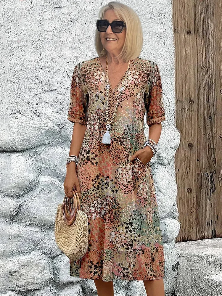 Harper | Elegant Floral Midi Dress with Tummy Coverage