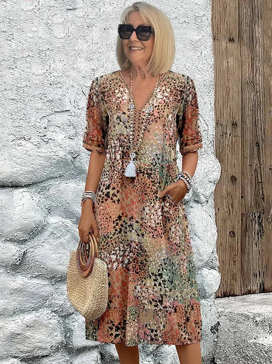 Harper | Elegant Floral Midi Dress with Tummy Coverage