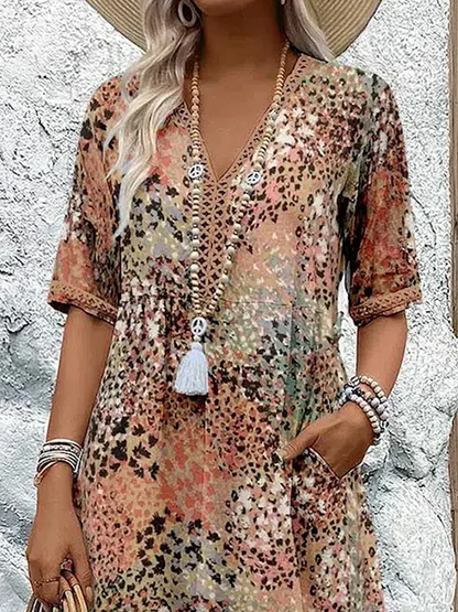 Harper | Elegant Floral Midi Dress with Tummy Coverage