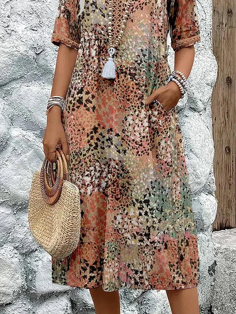 Harper | Elegant Floral Midi Dress with Tummy Coverage