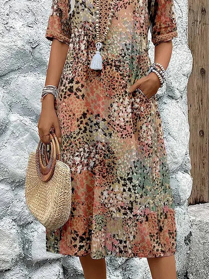 Harper | Elegant Floral Midi Dress with Tummy Coverage