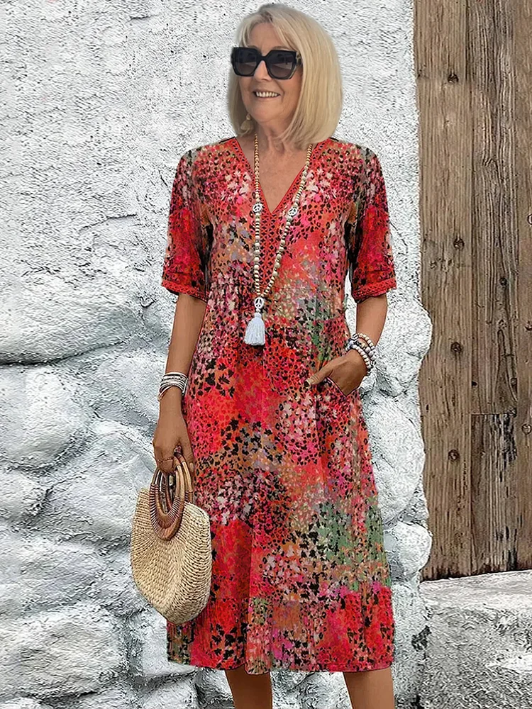 Harper | Elegant Floral Midi Dress with Tummy Coverage