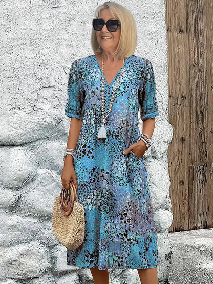 Harper | Elegant Floral Midi Dress with Tummy Coverage