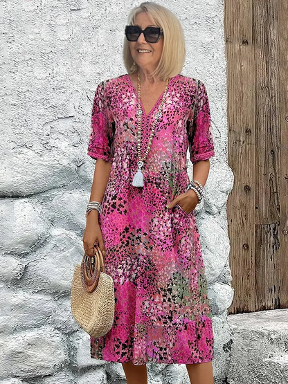 Harper | Elegant Floral Midi Dress with Tummy Coverage