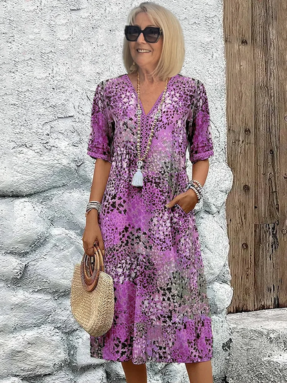Harper | Elegant Floral Midi Dress with Tummy Coverage